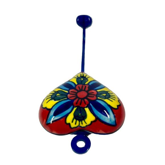 Hand-Painted Ceramic Heart Shaped Wall Hook - Floral Design Boho Home Decor - Picture 4 of 5